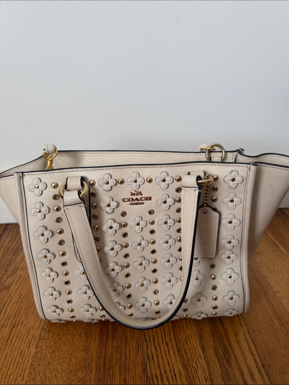 COACH mini Crosby Cream Floral Appliqué Studded Shoulder Tote F37703